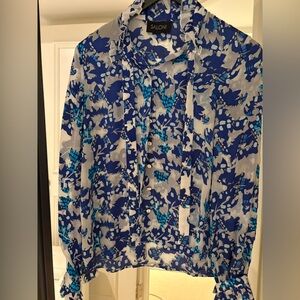 SALONI Blue and Gray Floral Blouse